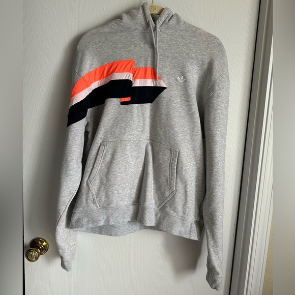 Adidas Gray and Red Sweater with Sporty Diagonal Stripes - Picture 1 of 6